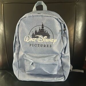 NWOT Walt Disney Pictures embroidered castle logo Disney Store backpack blue